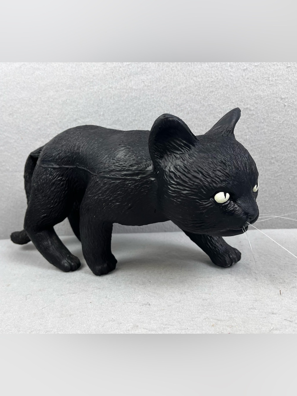 VTG Rubber Latex Black Cat Halloween Decor 16” Figure 90s Green Eyes